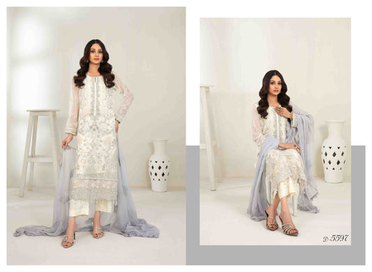 MEHZEBEEN 3-Piece Embroidered Chiffon Suit | D-5597 | Elegant Semi-Stitched