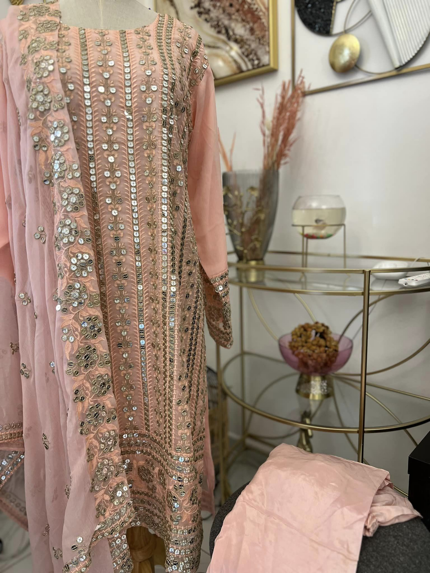 CHIFFON FOIL WORK PEACH 1