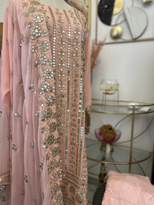 CHIFFON FOIL WORK PEACH 1