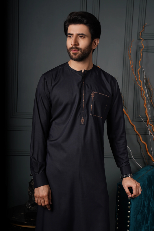 ER 590 Black With Brown Emb Kurta Pajama