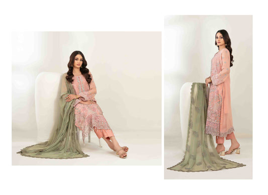 MEHZEBEEN 3-Piece Embroidered Chiffon Suit | D-5593  | Elegant Semi-Stitched