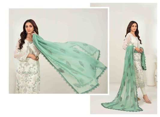 MEHZEBEEN 3-Piece Embroidered Chiffon Suit | D-5595  | Elegant Semi-Stitched