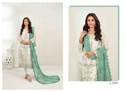 MEHZEBEEN 3-Piece Embroidered Chiffon Suit | D-5595  | Elegant Semi-Stitched