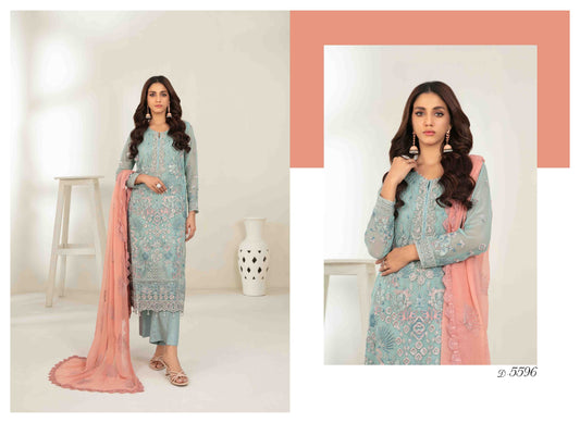 MEHZEBEEN 3-Piece Embroidered Chiffon Suit | D-5596  | Elegant Semi-Stitched