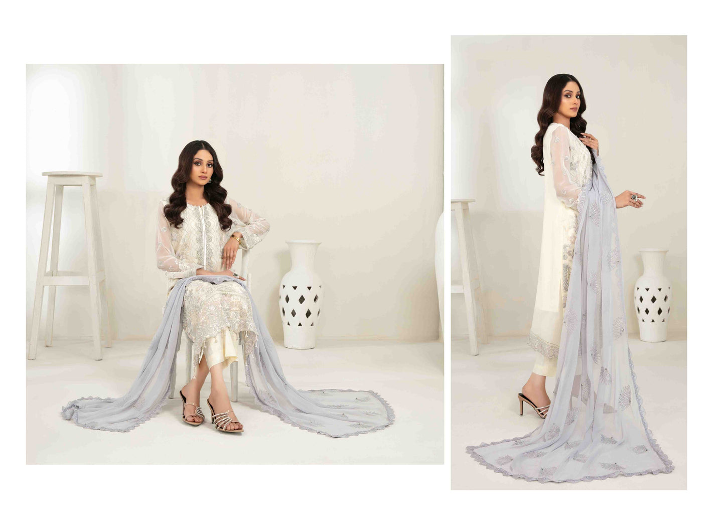 MEHZEBEEN 3-Piece Embroidered Chiffon Suit | D-5597  | Elegant Semi-Stitched