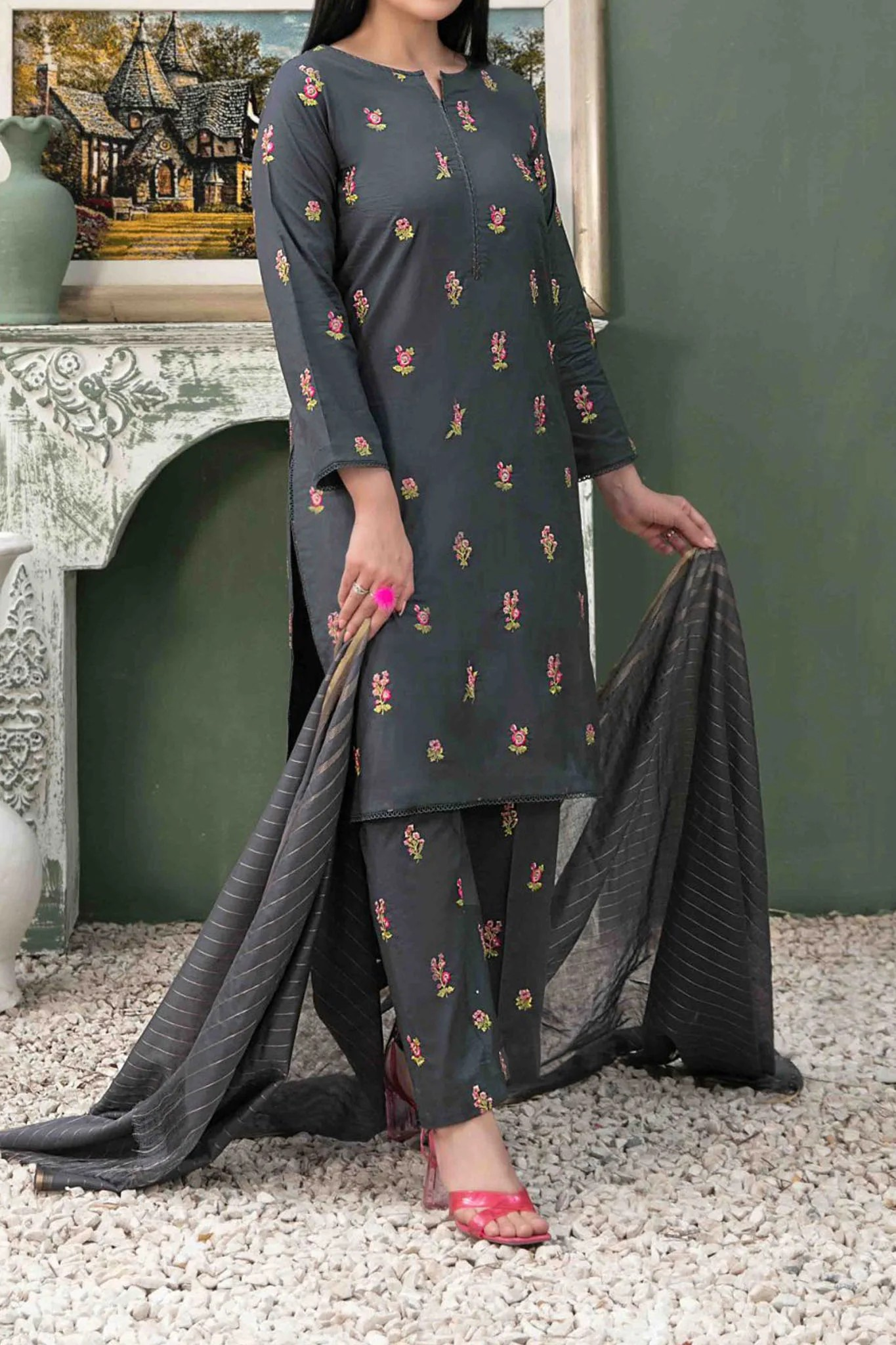 Clemira By Tawakkal Stitched 3 Piece Fancy Emb Lawn Collection-D-2064